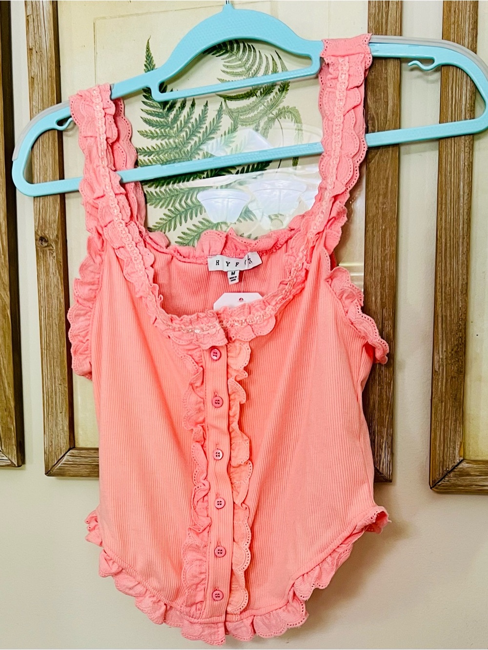 Pink Ruffle Button-Front Corset Tank
